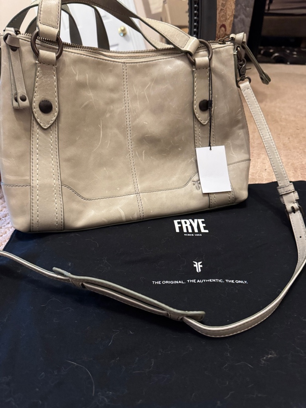 Frye Light Grey Cream Leather Crossbody Satchel